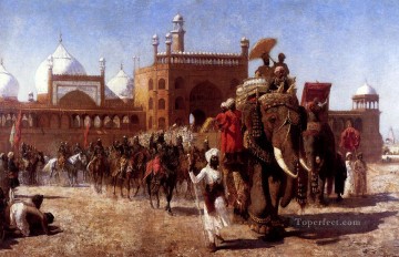 Edwin Señor Semanas Painting - El regreso de la corte imperial de la Gran Mezquita de Delhi Edwin Lord Weeks